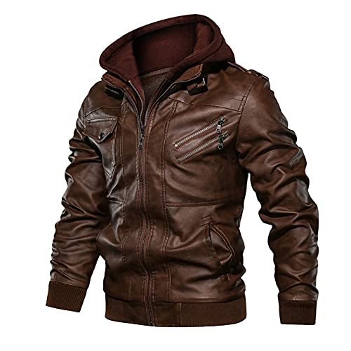 Lederjacke Herren Schwarz Leder Jacke Vintage Punk Ledermäntel Solid Business Militär Lederjacke Warm Mantel Mit Reißverschluss Windjacke Mit Tasche Bomberjacke Für Outdoor Sport von CUTeFiorino