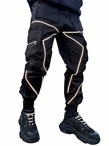 Herren Cargohose Hip Hop Techwear Haremshose Jogger Sweathose mit Taschen Jogging Punk, Schwarz, X-Groß von CUYR