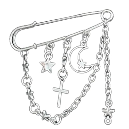 CVZQTE Coole Broschen mit Stern-Anhänger, Sicherheitsnadel für Frauen, Kreuzquasten, Kette, große Nadel, Schnalle, Stecknadeln, Schmuck, Tasche, Rucksack, Dekoration, Sterling-Silber von CVZQTE