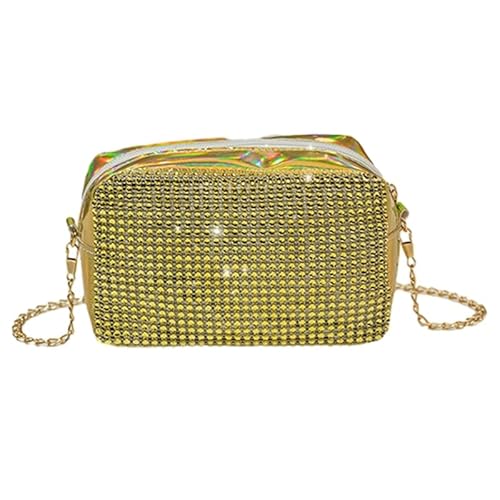 Glitzernde Münzgeldbörse, Hochzeit, Clutch, Handtasche für Damen, Mädchen, Schultertasche, Geldbeutel, Geldbörse mit Kette, Strass-Abendtasche, gold von CVZQTE