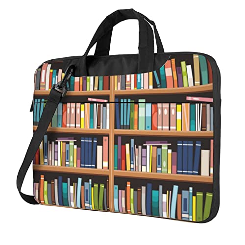 CXPDD Laptoptasche mit Bücherregaldruck, vielseitige Laptop-Computer-Tasche für Damen und Herren – Laptop-Umhängetasche, Schwarz , 15.6 inch von CXPDD