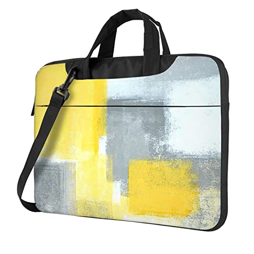 CXPDD Laptoptasche mit abstraktem Kunstdruck, Grau und Gelb, vielseitige Laptop-Computer-Tasche für Damen und Herren – Laptop-Umhängetasche, Schwarz , 15.6 inch von CXPDD