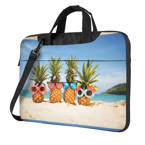 CXPDD Ocean Beach Laptoptasche mit Ananas-Druck, vielseitige Laptop-Computer-Tasche für Damen und Herren – Laptop-Umhängetasche, Schwarz , 13 inch von CXPDD