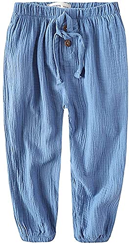 CYSTYLE Kinder Jungen Mädchen Leinenhose Stoffhose Baumwolle Hose Jogginghose Freizeithose Sweathosen Sporthose (Blau, 120) von CYSTYLE