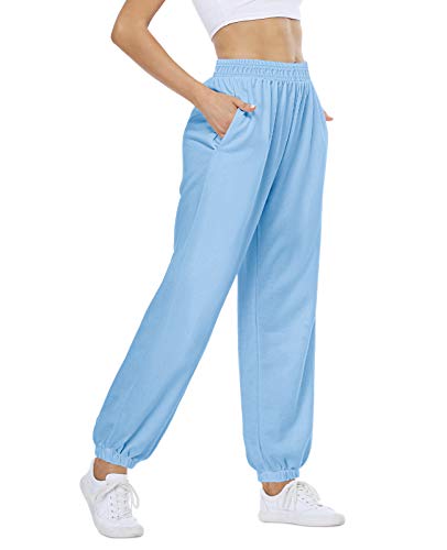 CYiNu Damen-Jogginghose mit hoher Taille, bequeme weiche Freizeithose mit Taschen für Yoga - Blau - X-Klein von CYiNu