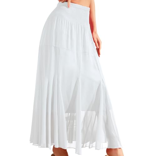 CYiNu Langer Maxirock für Damen, Chiffon, elastisch, hohe Taille, gestuft, plissiert, Blumendruck, A-Linie, Boho, lange Röcke für Frauen, Weiss/opulenter Garten, Mittel CYiNu Langer Maxirock für Damen, Chiffon, elastisch, hohe Taille, gestuft, plissiert, Blumendruck, A-Linie, Boho, lange Röcke für Frauen, Weiss/opulenter Garten, Mittel von CYiNu