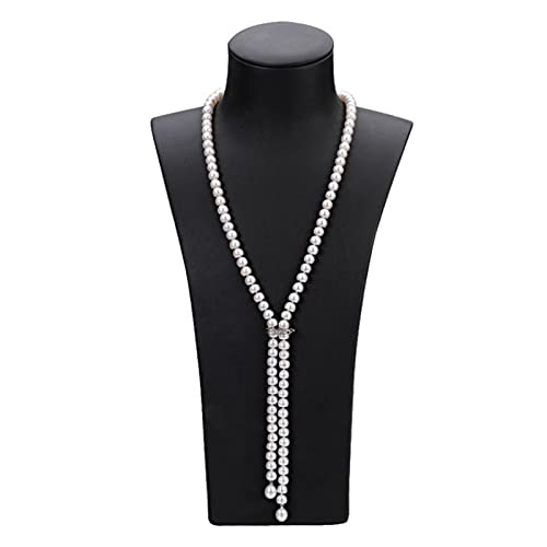 CZAOINCU 900 mm echte lange Perlenkette for Frauen, verstellbare 9-10 mm Größe Braut natürliche Süßwasserperlenkette Schmuck erfüllen Ketten für Damen (Color : 120, Size : White pearl) von CZAOINCU