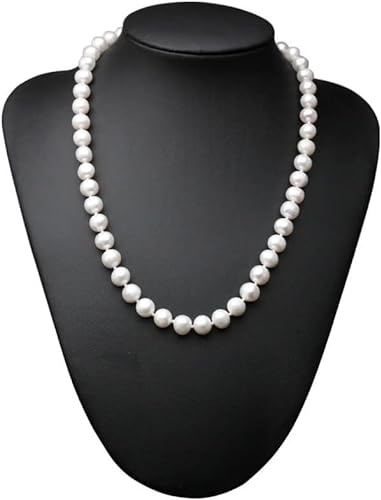 CZAOINCU Echte natürliche Süßwasser-Perlenkette in der Nähe von runden Frauen, klassische weiße 925-Silber-Perlenkette Ketten für Damen (Color : 9-10mm, Size : 45cm) von CZAOINCU