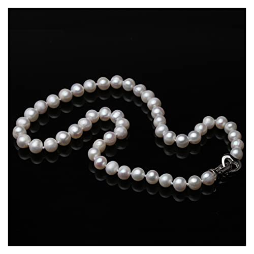 CZAOINCU Echte natürliche Süßwasser-Perlenkette in der Nähe von runden Frauen, klassische weiße 925-Silber-Perlenkette erfüllen Ketten für Damen (Color : 7-8mm, Size : 6 3/4) von CZAOINCU