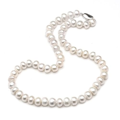 CZAOINCU Echte natürliche Süßwasserperlenkette Frauen, echte weiße Perlenketten in Box Ketten für Damen (Color : 8-9mm, Size : 45cm) von CZAOINCU