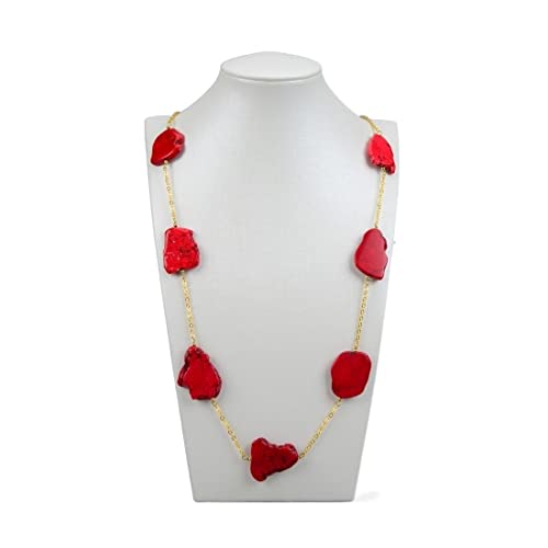 CZAOINCU Schmuck 32-39 MM Rote Edelsteine ​​Imperial Jaspis Türkis Kette Halskette 35 Zoll erfüllen Ketten für Damen von CZAOINCU