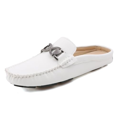 Herren-Freizeitschuhe aus echtem Leder, Fahrschuhe, modische Slipper, Halbschuhe, Lederschuhe, Größe 36-45, C028 Weiß, 40 2/3 EU von CZHIHANEG