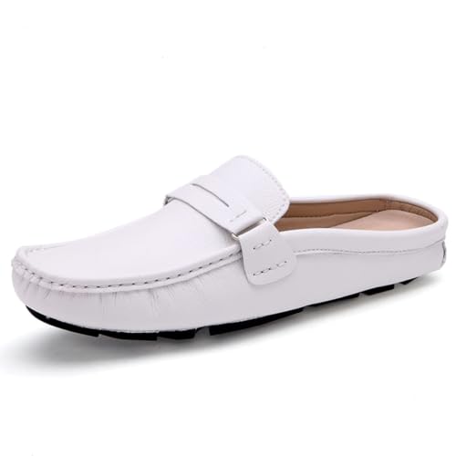 Herren-Freizeitschuhe aus echtem Leder, Fahrschuhe, modische Slipper, Halbschuhe, Lederschuhe, Größe 36-45, C029 Weiß, 38 2/3 EU von CZHIHANEG