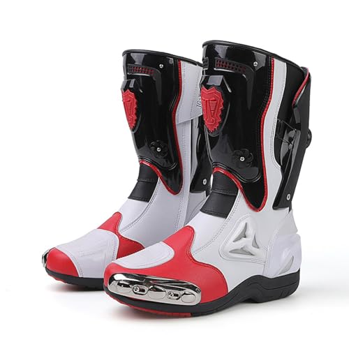 Mode Motorradstiefel Männer, wasserdichte dauerhafte Kampfstiefel, atmungsaktive Arbeitsstiefel im Freien für Männer, Seiten mit Reißverschluss Leder -Motorrad -Kampfstiefeln(Color:Red,Size:40 EU) von CZPLG