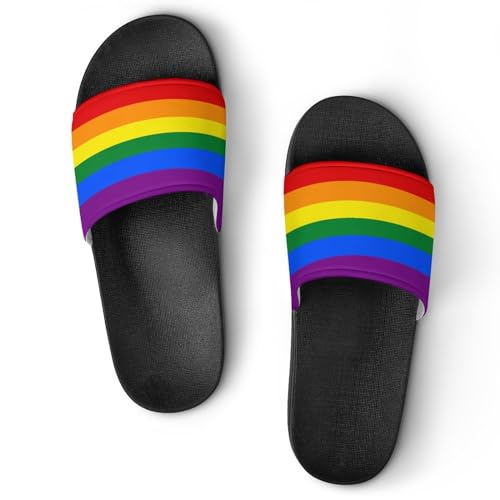 CZZYH Bequeme Sommer-Hausschuhe, Indoor & Outdoor rutschfeste Sandalen, bunte einfache Regenbogen-Slider Herren und Damen, Schwarz , 41 1/3 EU von CZZYH