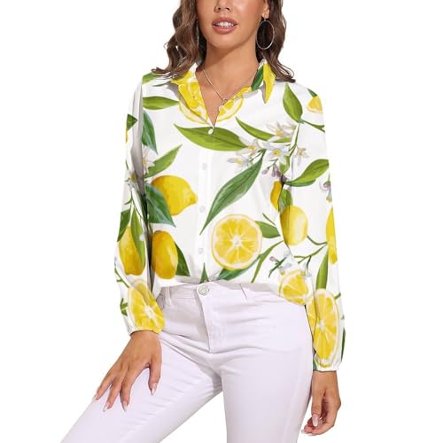 CZZYH Damen Langarm Tops Blumen Blatt Zitrone Damen Blusen & Shirts, Blumenblatt, Zitrone, Small von CZZYH