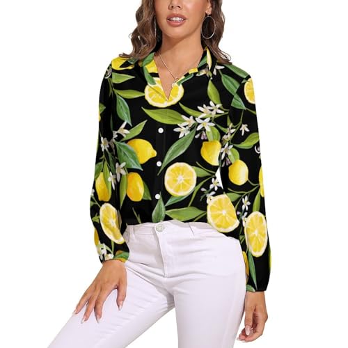 CZZYH Damen Langarm Tops Blumen Blatt Zitrone Damen Blusen & Shirts, Blumenblatt, Zitrone, XXL von CZZYH