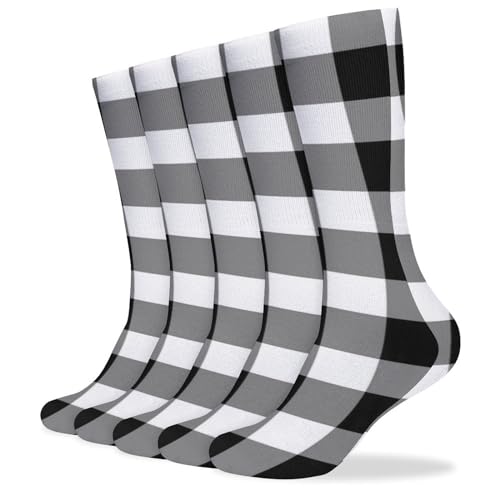 CZZYH Leichte bequeme Socken, weiß-grau karierte Herren- und Damensocken, 5 Paar, Weiß, Grau, kariert, One size von CZZYH