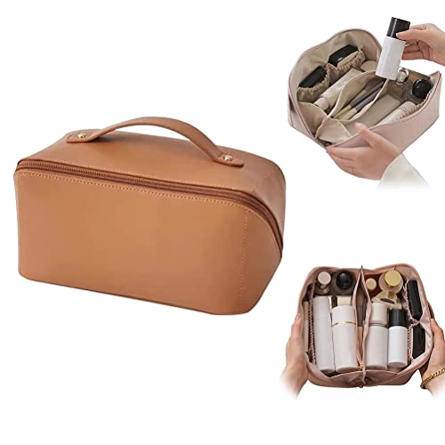 Kosmetiktasche, Kulturbeutel, Kosmetiktasche mit großer Kapazität, Reise-Make-up-Tasche aus PU-Leder mit Griff und Trenner für Frauen und Mädchen von CaCaCook