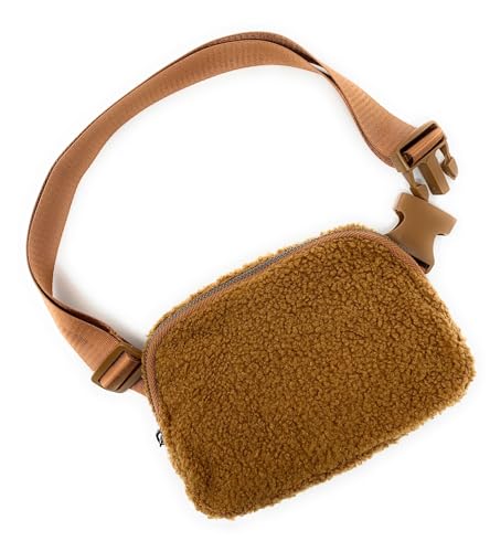 Brauner Kaffee-Plüsch-Teddy-Fleece-Sherpa-Gürtel, Gürteltasche, Handtasche, 14 x 20,5 x 5 cm von Cadoline