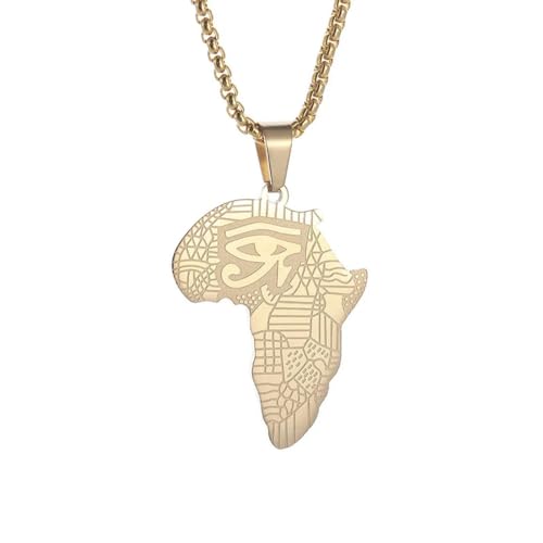 Caiduoduo Altägyptisches Auge des Horus Afrika Karte Edelstahl Halskette Geeignet für Männer Retro Anhänger Amulett Schmuck von Caiduoduo