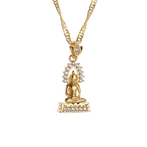 Caiduoduo Buddhistischer Gautama Buddha Anhänger eingelegt mit exquisiter Zirkon Buddha Statue Halskette für Männer und Frauen Religiöser Amulett Schmuck von Caiduoduo