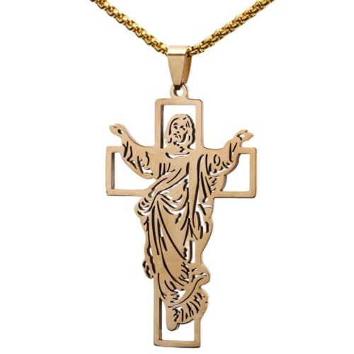 Caiduoduo Christian Stainless Steel Jesus CrossHollow Design Pendant Necklace for Men Women Religious Amulets Party Jewelry Gifts von Caiduoduo