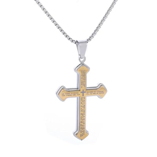 Caiduoduo Edelstahl Herren Damen Kreuz Halskette Anhänger 3 Farben Verfügbar Klassisches Amulett Schmuck Religiöses Gebet Zubehör von Caiduoduo