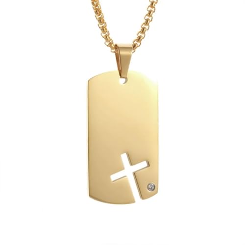 Caiduoduo Kreuz Dog Tag Halskette Edelstahl Hohlkreuz Anhänger für Männer Frauen Starker und mutiger christlicher Schmuck Amulett Geschenk von Caiduoduo