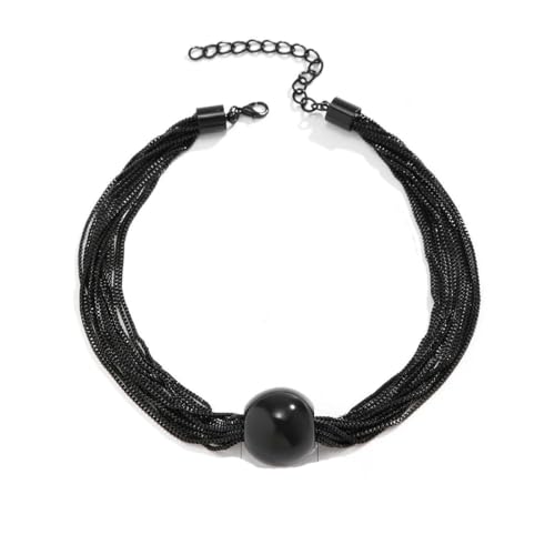 Caiduoduo Mehrschichtige schwarze winzige Schachteln Gliederkette Frauen Halskette Große Kugelperlen Anhänger Choker Schmuck Halsband Hochzeitsfeier Geschenke von Caiduoduo