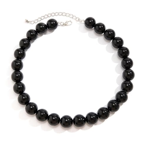 Caiduoduo Minimalistische schwarze Acryl Perlen Choker Halskette für Frauen Männer Retro übertriebene große Perlenkette Hip Hop Geschenk von Caiduoduo