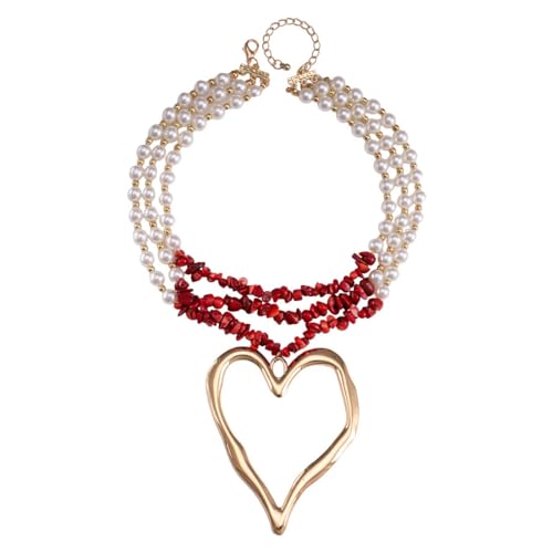 Caiduoduo Punk Big Heart Ring Anhänger Halskette für Frauen Naturstein Perlen Imitation Perle Strang Choker Schmuck Party Geschenke von Caiduoduo