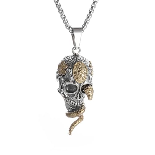 Caiduoduo Retro Gothic Schlange Coiled Demon Skull Anhänger Halskette für Männer Jungen Punk RockParty Schmuck Geschenk von Caiduoduo