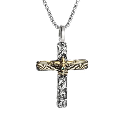 Caiduoduo Retro Tang Skizze Schwebende Adlerkreuz Anhänger Halskette für Männer Frauen Mode Glück Amulett Schmuck Geschenk von Caiduoduo