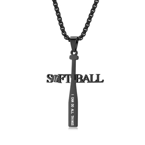 Caiduoduo Stainless Steel Statement Baseball Pendant Necklace with Engraved Inspirational Inscription for Softball Player Inspired Jewelry von Caiduoduo