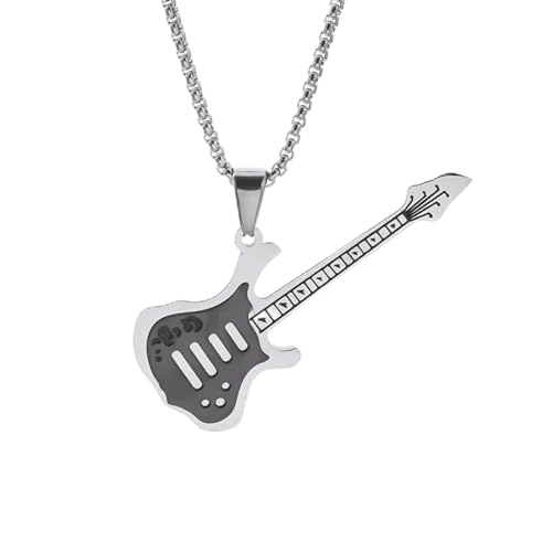 Caiduoduo Stainless Steel Three-Color Electric Guitar Pendant Necklace for Men and Women Fashion Rock Music Festival Party Accessories von Caiduoduo