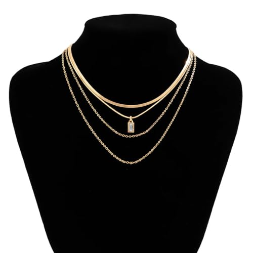 Caiduoduo Vintage Mehrschichtige Goldfarbe Schlangenkette Halsband für Frauen Zirkon Anhänger Halskette Schmuck Halsband Damen Hochzeitsfeier von Caiduoduo