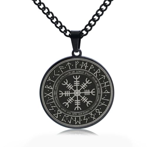 Caiduoduo Vintage Nordic Rune Kompass Edelstahl Runde Anhänger Halskette für Männer Hip Hop Amulett Schmuck Geschenk von Caiduoduo