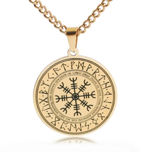 Caiduoduo Vintage Nordic Rune Kompass Edelstahl Runde Anhänger Halskette für Männer Hip Hop Amulett Schmuck Geschenk von Caiduoduo