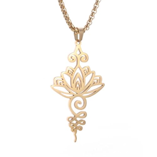 Caiduoduo Zarte Lotus Symbol Anhänger Halskette Alter Hindu Yoga Buddhistisches Geschenk Einzigartiger Geometrischer Edelstahl Schmuck für Frauen Mädchen von Caiduoduo