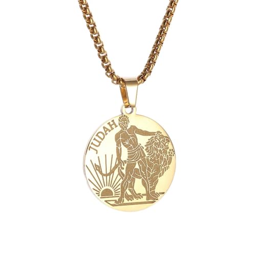 Edelstahl Runde Medaille Löwe St. Christopher Anhänger Halskette für Männer Frauen Mode Rock Hip Hop Schmuck von Caiduoduo