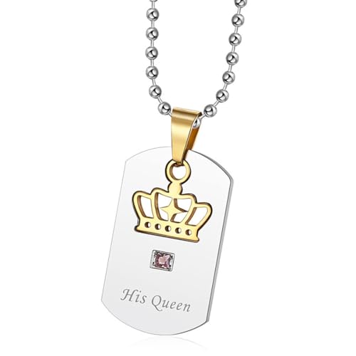Stainless Steel Square Pendant Necklace Inlaid with Crystal Zircon King Crown Suitable for Anniversary Gifts for Men and Women von Caiduoduo