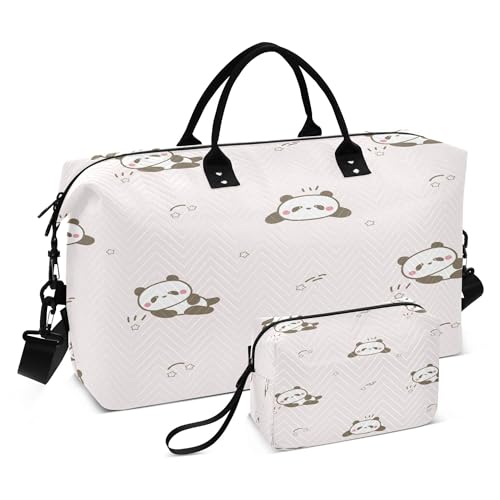 Große Reisetasche, Reisetasche, Sporttasche, Handgepäck, persönliche Gegenstände, Tasche mit verstellbarem Riemen für Trekking, faltbar, Cartoon-Panda-Design, Rosa, Mehrfarbig/Meereswellen (Ocean von Caihoyu