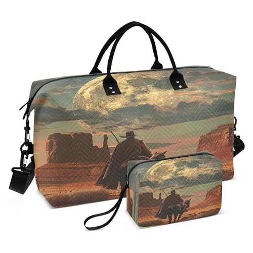 Große Reisetasche, Reisetasche, Sporttasche, Reisetasche, Wochenendtasche, Übernachtungstasche, mit verstellbarem Riemen, für Trekking, wasserdicht, Cowboy, Western Desert, Mehrfarbig/Meereswellen von Caihoyu