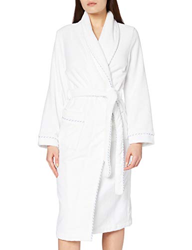 CALIDA Damen Bademantel Cosy Shower, weiß aus Baumwolle und Elastan, langarm mit Bindegürtel, Größe: 48/50 von CALIDA