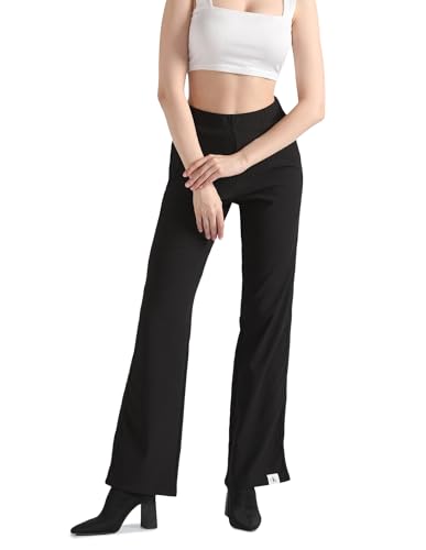 Calvin Klein Jeans Damen Hose Split Straight Rib Stoffhose, Schwarz (Ck Black), L von Calvin Klein Jeans