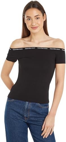 Calvin Klein Jeans Damen Logo Elastic Bardot TOP J20J223098 Andere Strickoberteile, Schwarz (Ck Black), M von Calvin Klein