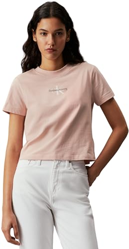 Calvin Klein Jeans Damen T-Shirt Kurzarm Monologo Baby Rundhalsausschnitt, Rosa (Sepia Rose), XL von Calvin Klein Jeans