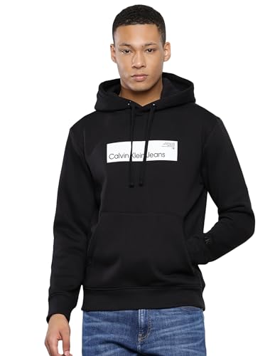 Calvin Klein Jeans Herren Hoodie Hyper Real Box Logo mit Kapuze, Schwarz (Ck Black), XXS von Calvin Klein Jeans