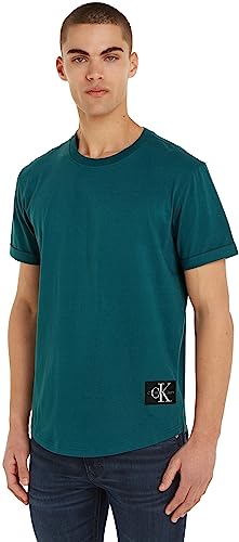 Calvin Klein Jeans Herren T-Shirt Kurzarm Badge Turn Up Sleeve Rundhalsausschnitt, Blau (Atlantic Deep), XXS von Calvin Klein Jeans